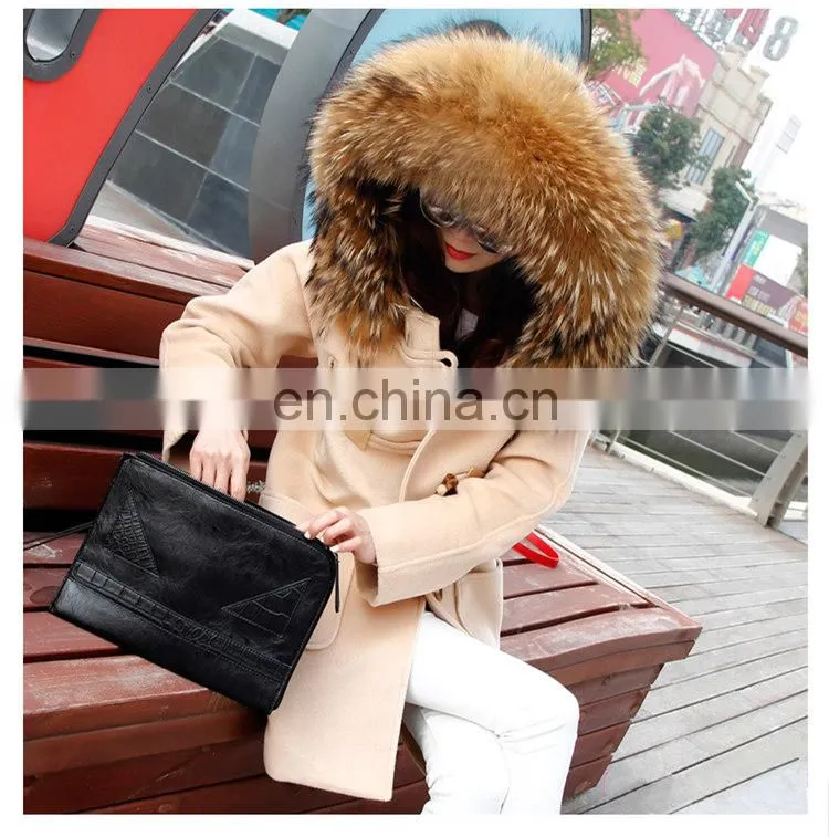 Fashion Hot Women Winter Raccoon Fur Short Hooded Korean Cashmere Wool Coat