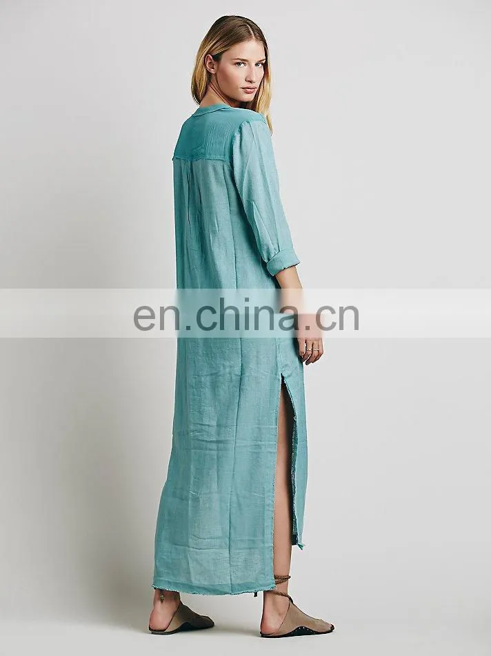 High quality Muslim woman wear, high low cotton long sleeve dress design