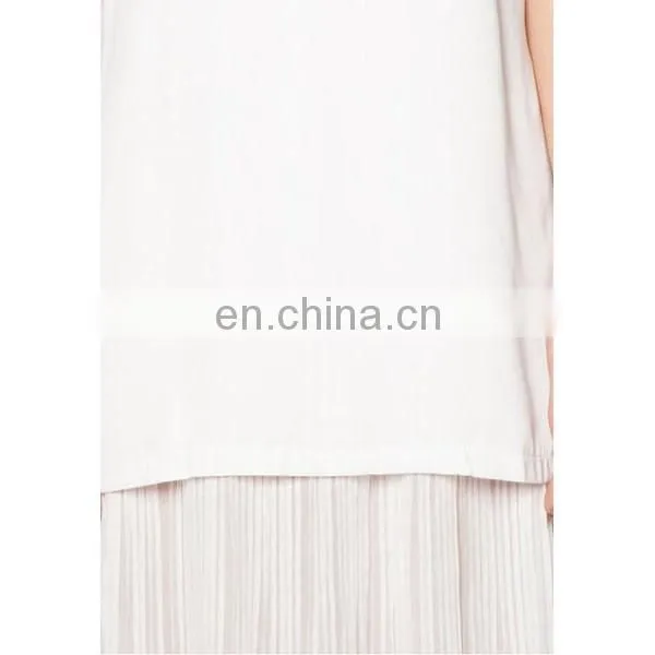 Fashion ladies clothes latest design pleat hem sleeveless white women dress