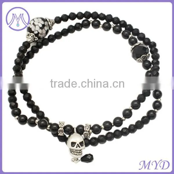 Women leather bracelet with metal enamel beads