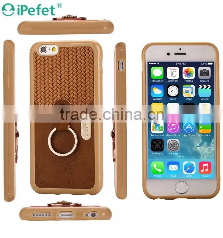 iPefet-New Arrive Premium Hybrid Leather TPU Bumper Case For iPhone 6/s With Ring
