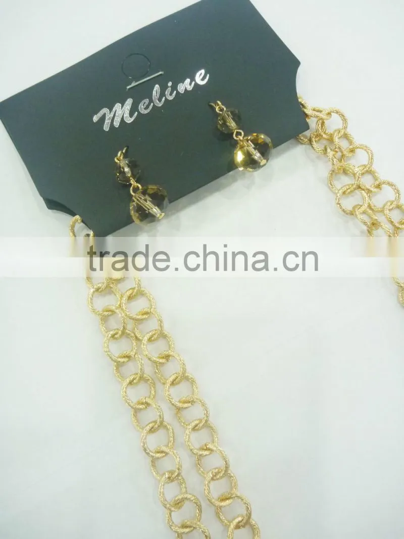 FACHION GLASS BEADED METAL CHAIN NECKLACE EARRING SET