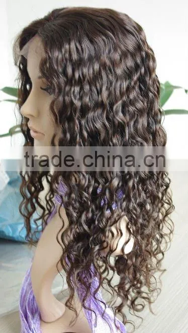 Curly 100% malaysian human hair glueless silk top full lace wig wholesale