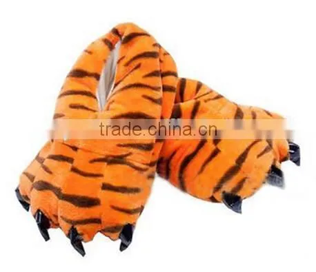 plush big foot slippers/Indoor plush animal tiger slippers/plush animal slippers