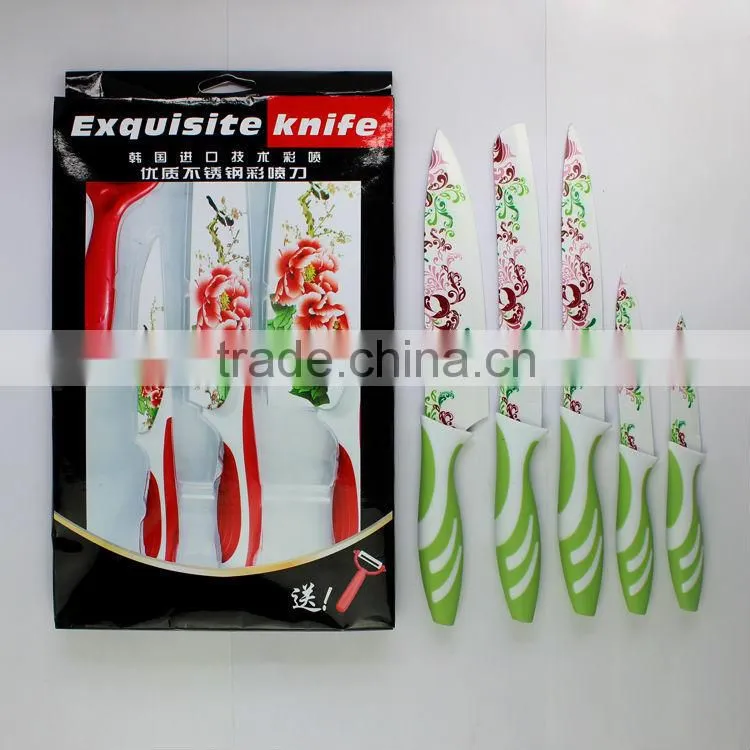 Beautiful printing flower kitchen knives sets
