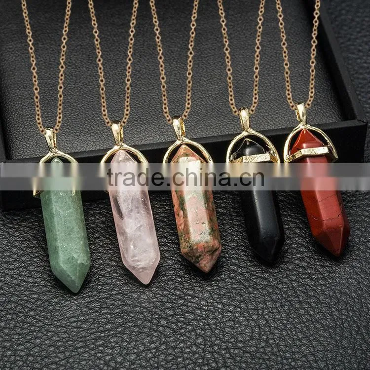 Bullet Shape Natural Stone Real Amethyst Necklaces Crystal Gem Stone Quartz Pendant Necklace For Female