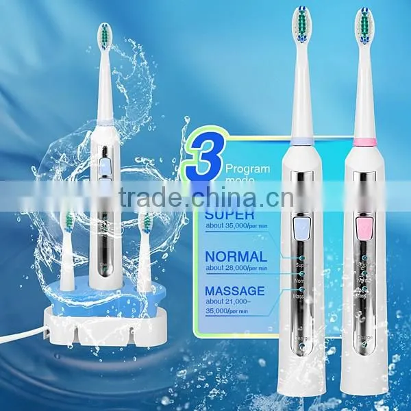 Sonic Electric Toothbrush Rechargable Waterproof with 2 Extra Replacement Brush Heads Charging Station US Plug SV030696