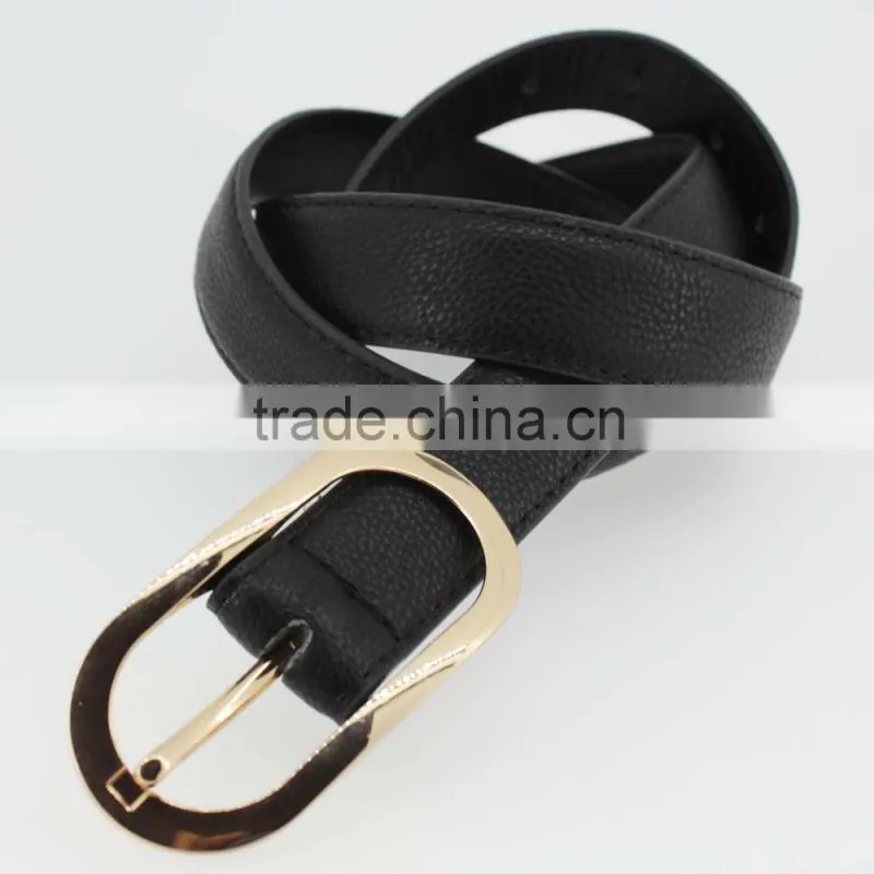 Women's fashion Pink PU leather new dress belt with smooth gold buckle belt