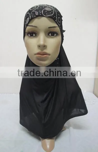 H274 latest one piece instant hijab with lace and rhinestones,muslim scarf