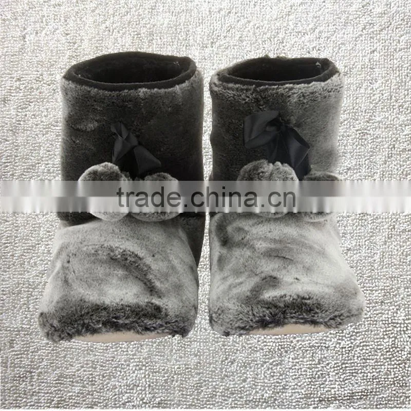 New Ladies Cosy Winter Soft Furry Pom Pom Slippers Boots