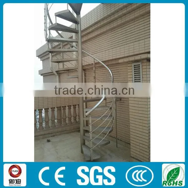 Stainless Beam and Wood Tread Helical Stair