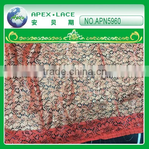 2015 new style nylon lace fabric print silver and golden