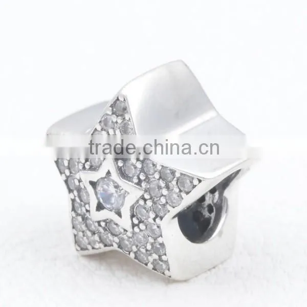 925 Sterling Silver Bead for European Bracelet Zircon Stone Star Charm