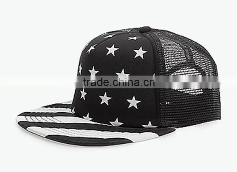 flat brim 5panel custom trucker hats with mesh