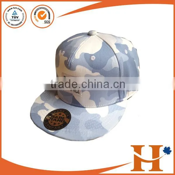 Custom Metal LOGO Camo Sanpback Cap, 3D Embroidery Camouflage Pattern Flat Brim Cap