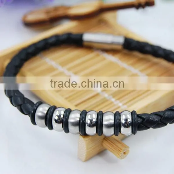 Stainless steel jewelry man style cross pu leather bracelets & bangle