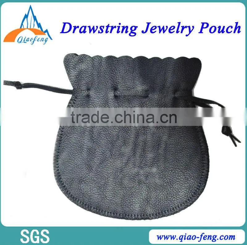 Drawstring black leather hanging jewelry bag Transactions