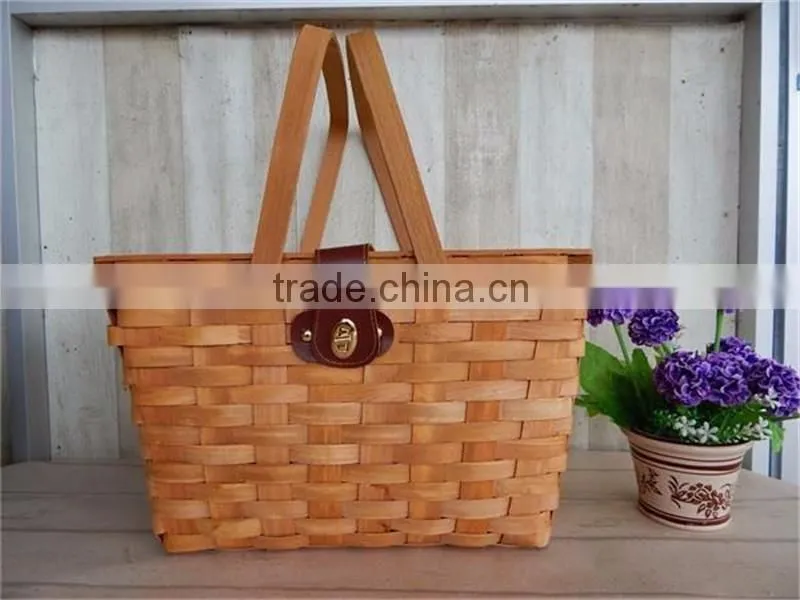 Outdoor picnic basket with cloth liner and handles