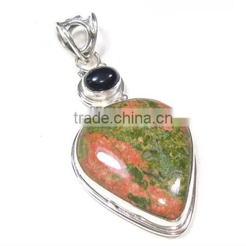 Semi precious gemstone pendant 925 sterling silver picture jasper jewelry