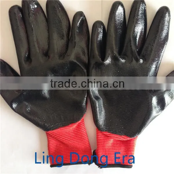 10 gauges nylon knitted working glove with black nitrile coated