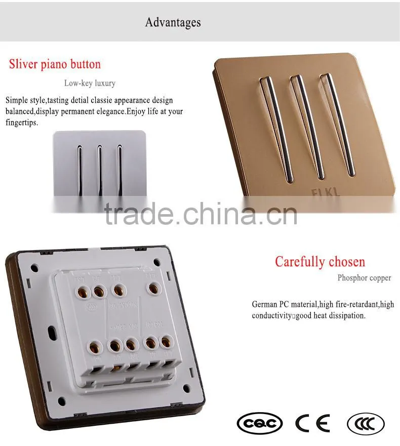 wall switch top quality 3 gang 1 way or 2 way
