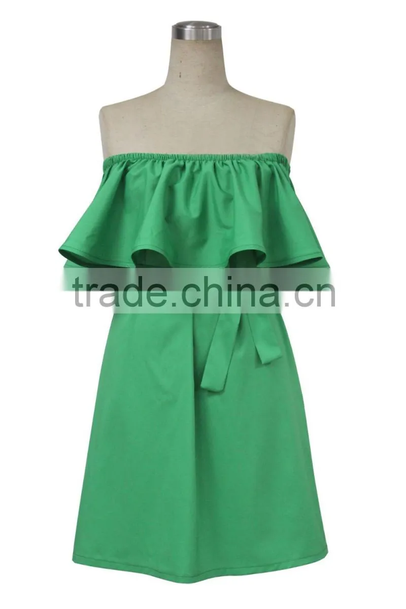 Best Selling Green off shoulder dress 2016 woman fashion dresses good quality made in China