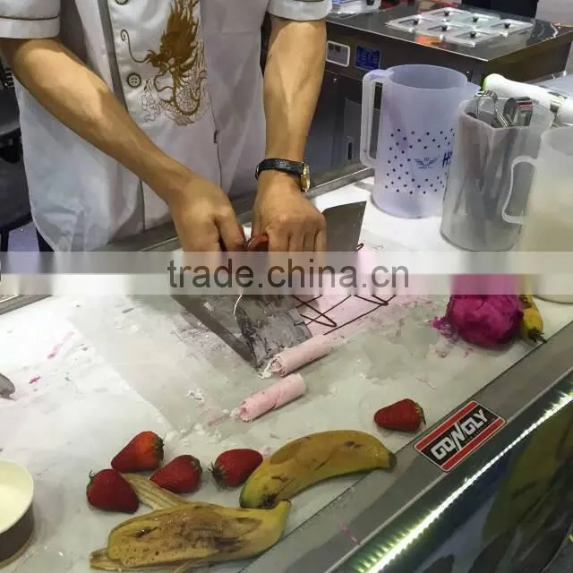 Double round pans fried ice cream roll machine with pedal controller