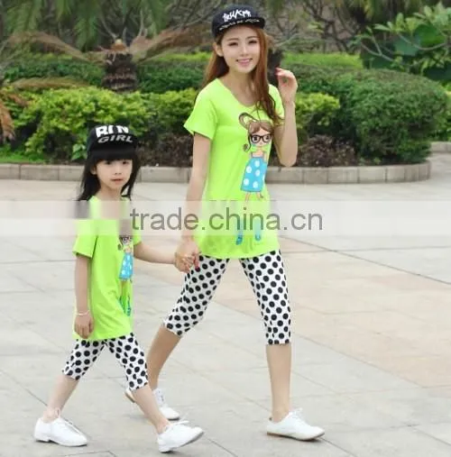 2015 Fashion Sunshine Mother And Daughter Family Suit Elegant Printed Cheaper Mother And Daughter T-Shirt