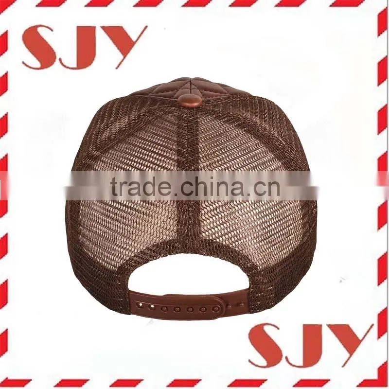 High quality foam flat bill faux leather mesh trucker hat