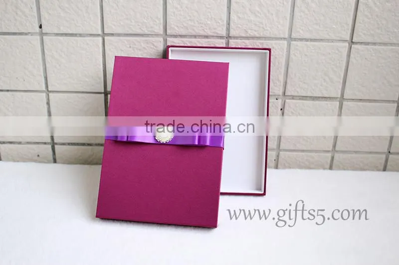 Elegant Burgundy wedding invitation boxes with pearl