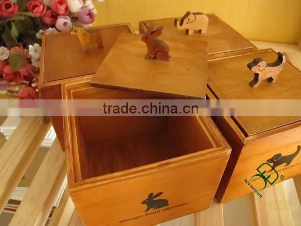 Cute wooden toy storage box with animal elements
