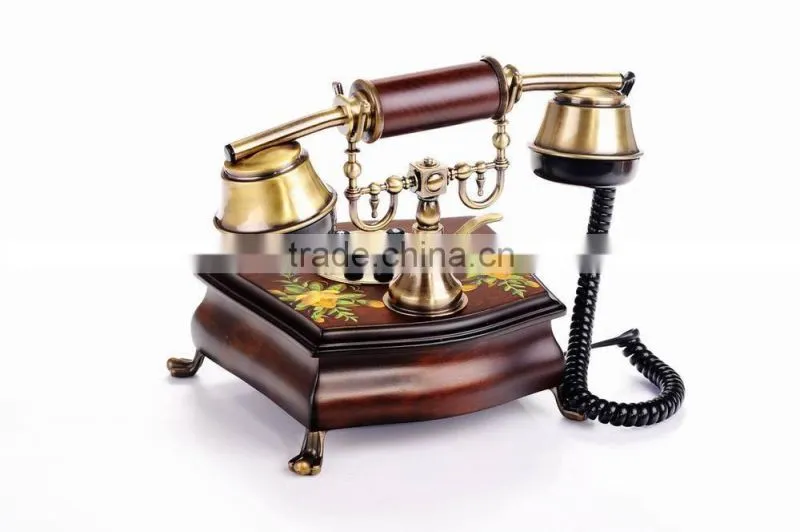 Home Decorative Vintage Wooden Telephone Antique Retro Corded Phone
