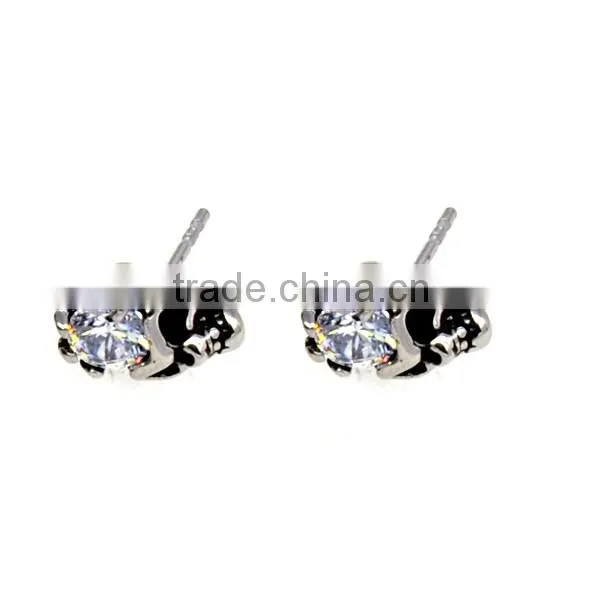 Fashion Silver Stainless Steel Charm Earrings Diamond Skull Punk Jewelry for Men