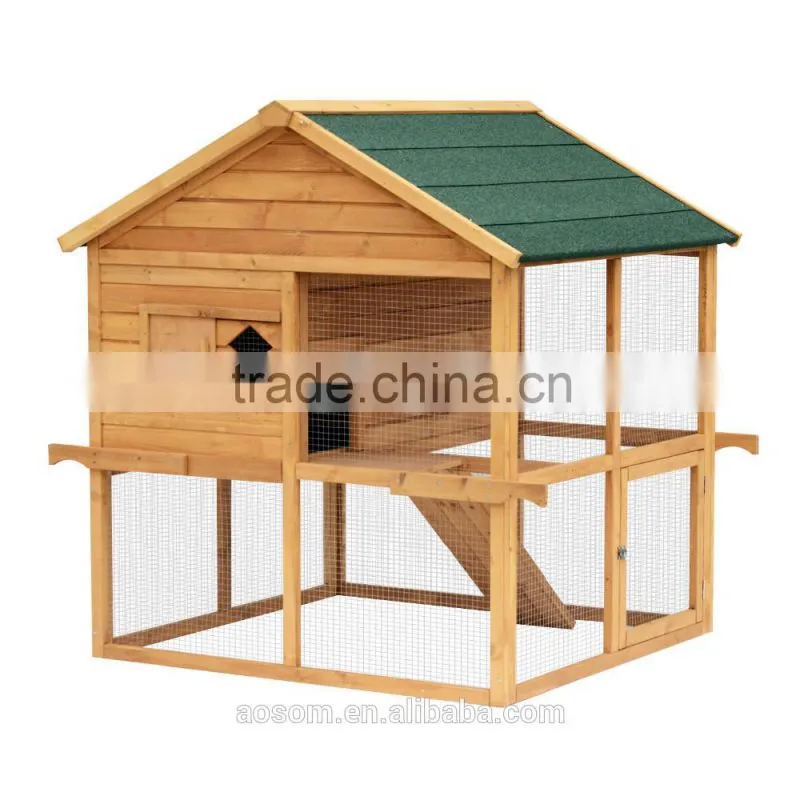 Pawhut Chicken Rabbit Cage Coop Ramp Nesting Box Wood Solid Overhead