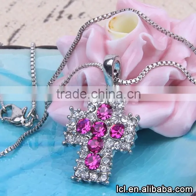 Low price christian cross necklace, hot sale imitation crystal necklace