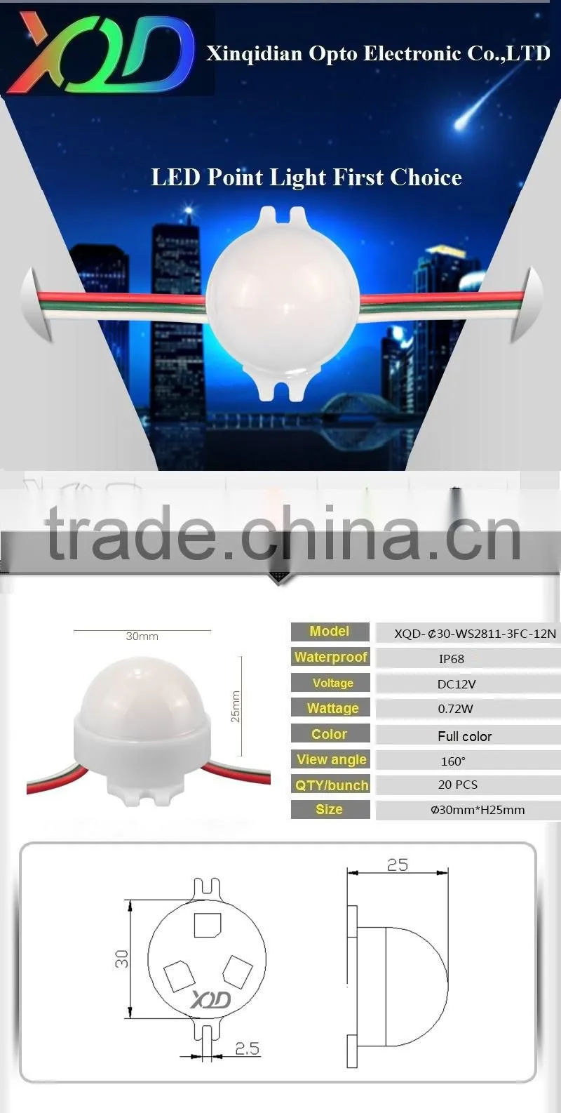 5050 SMD led with 3LEDs 30mm pixel led point light source from china