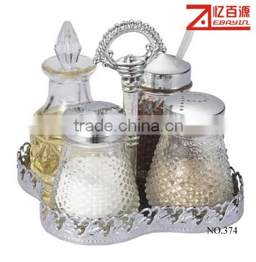 chrome plated rack stand glass spices and herbs bottle