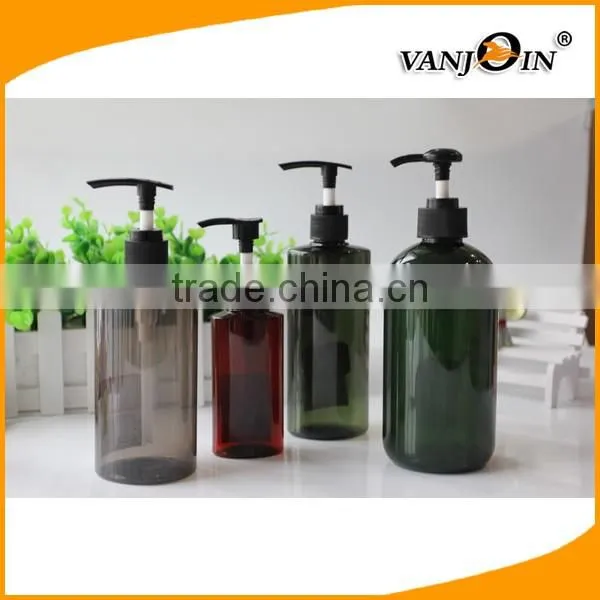 PET materail 300ml amber plastic shampoo bottle with pump dispenser