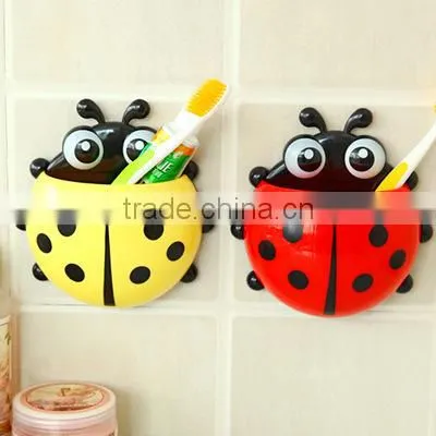 J333 Plastic Cartoon Beetle Toothbrush Holder Bathroom Set with Four Strong Suction Cup
