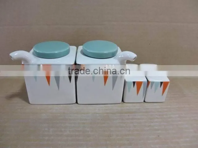 Ceramic grey green oil olive vinegar bottle salt pepper set