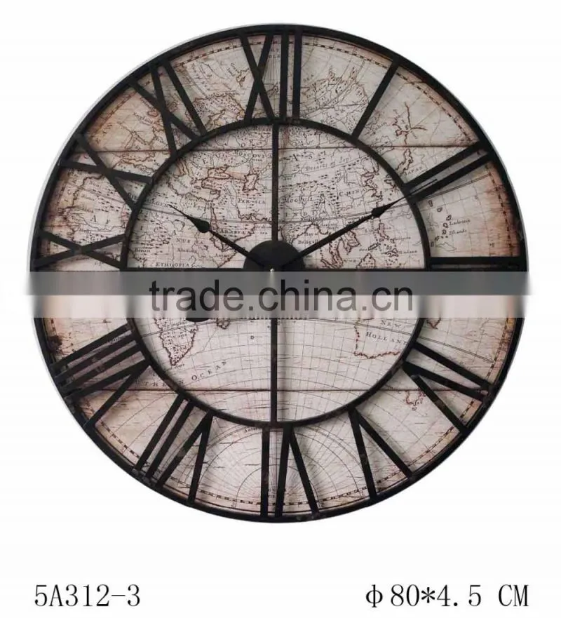recycled round black metal vintage wall clock factory sell