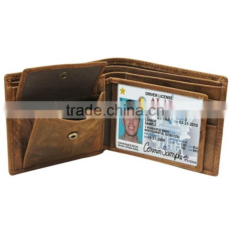 Manufacture Crazy Horse Leather Short Men's Wallet With ID Card Holder