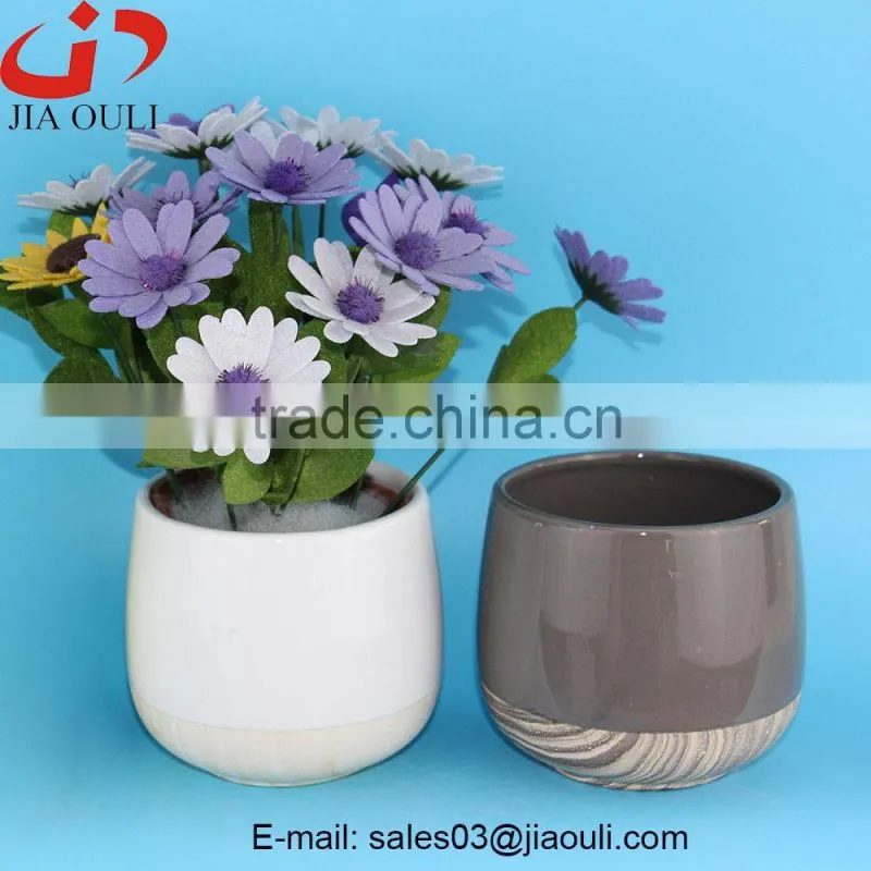 New design Hot sales ceramic wood border flower pot, plant pot