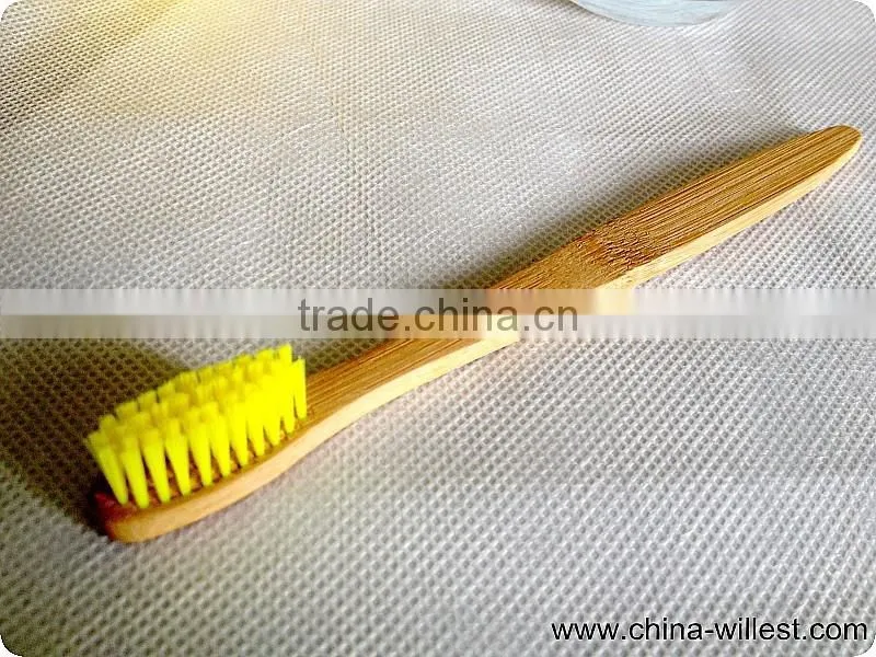 yellow color bamboo toothbrush, soft bristle toothbrush