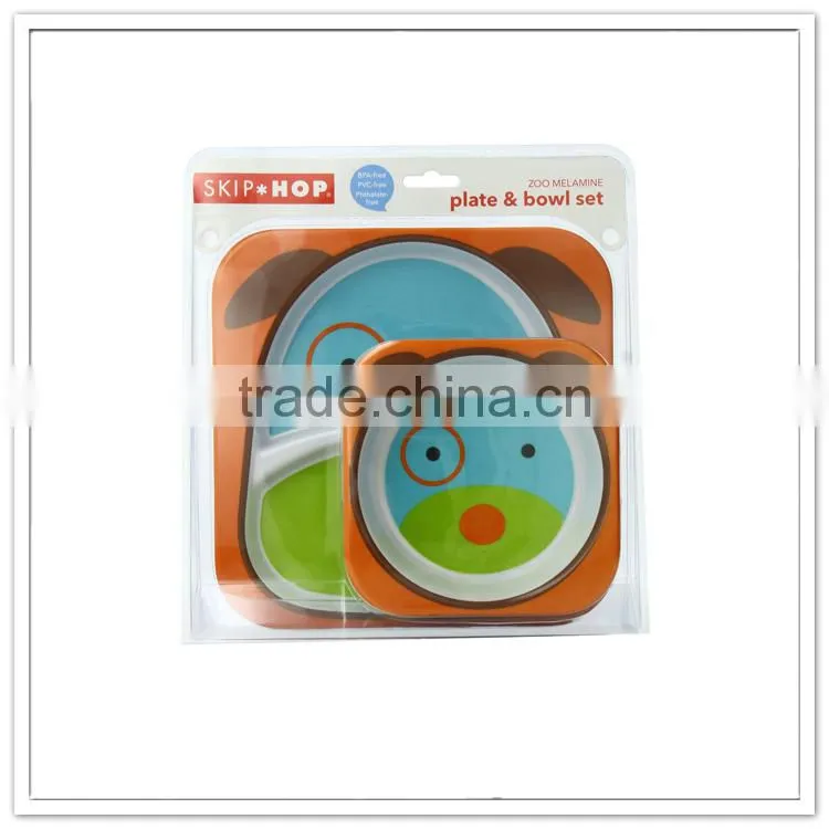 2015 Hot selling Animal shape baby plates & bowls, zoo melamine kids dinner set
