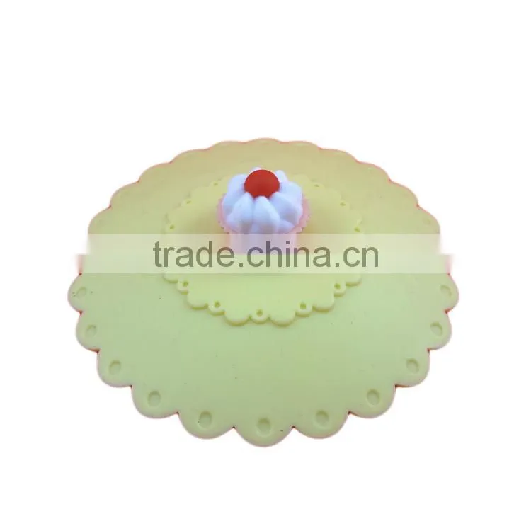 Food grade silicone rubber Anti-dust Airtight Seal Silicone Drink Cup Lids with Cake shape