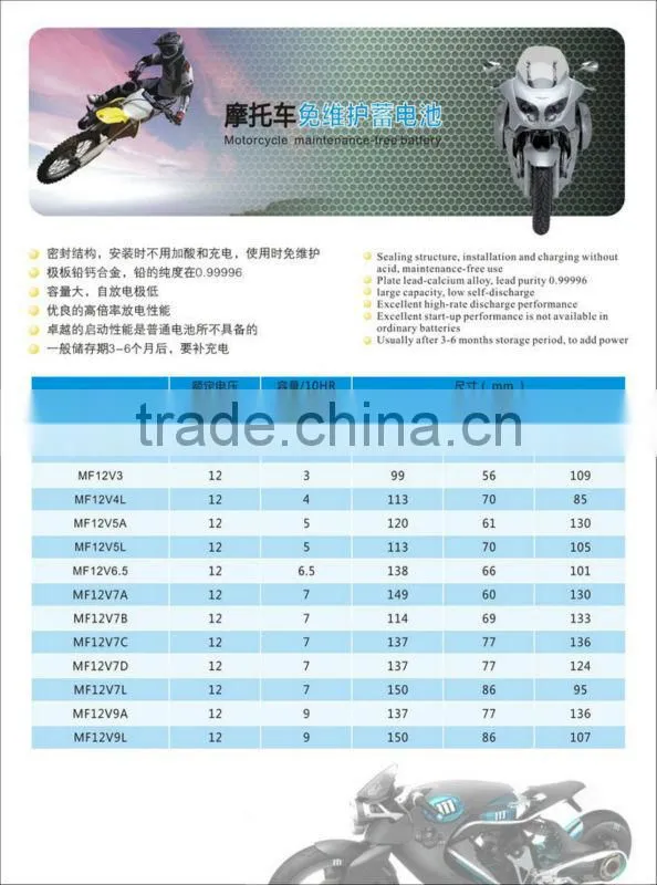 MF12V9A lead acid moto battery 12V9ah batteries