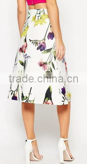 Midi Skirt In Taffeta Fabric With Botanical Floral Print