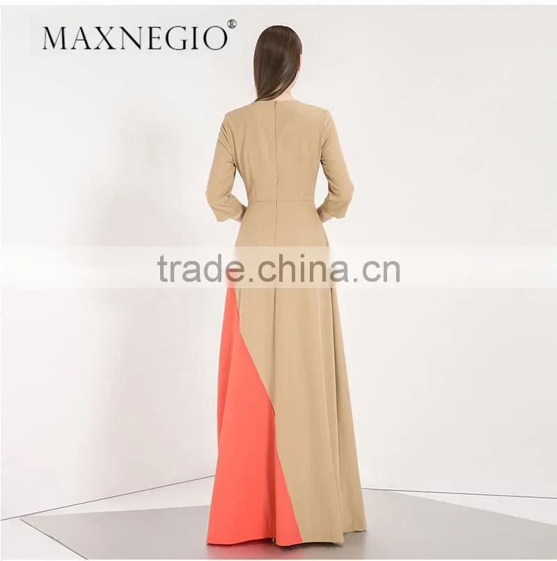 Retail Online Shopping Latest dress Designs Photos Women Contrast Maxi Evening Dress Long Sleeve