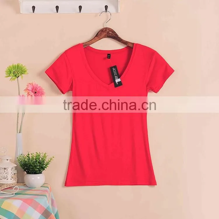 New Fashion Stretch Summer Women T Shirts Ms Solid Color Short Sleeve 100% Cotton v neck t shirt Women's Blank V-Veck T-Shirts
